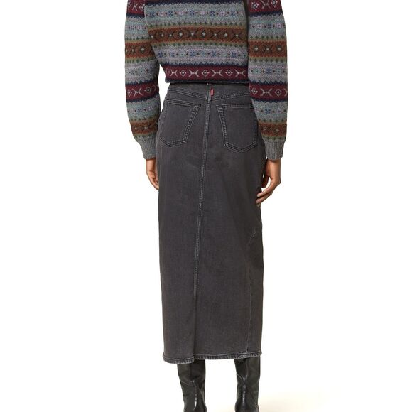 Hugo Boss Gatje Denim Maxi Skirt Large String Belt Front Slit Charcoal Gray NEW - Picture 2 of 14